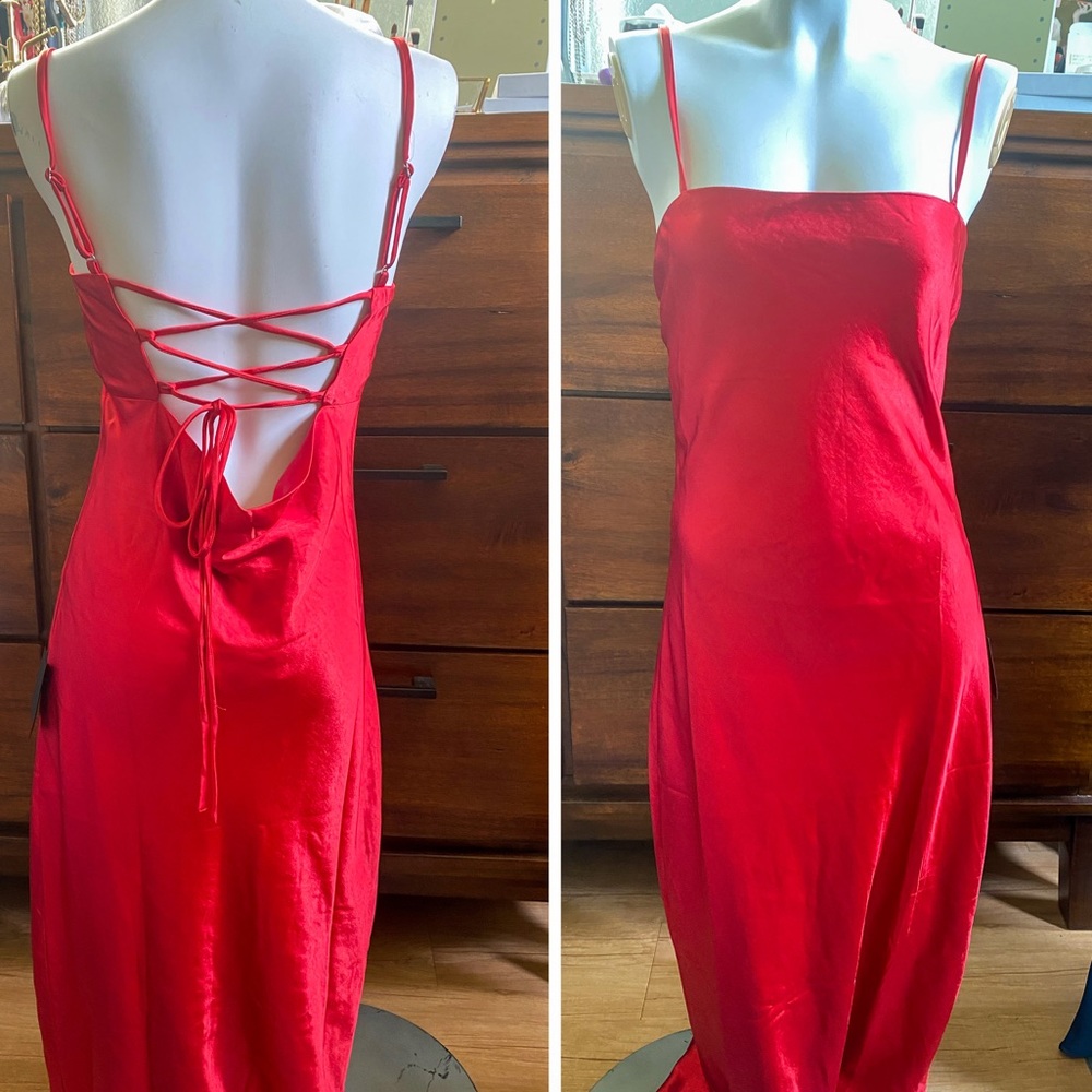 NWT LULU’S | Red Satin Maxi Dress